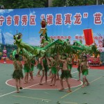 长塘镇中心小学学生参加“谁是真龙”壮族芭蕉香火龙舞比赛  （2012年3月摄  ）